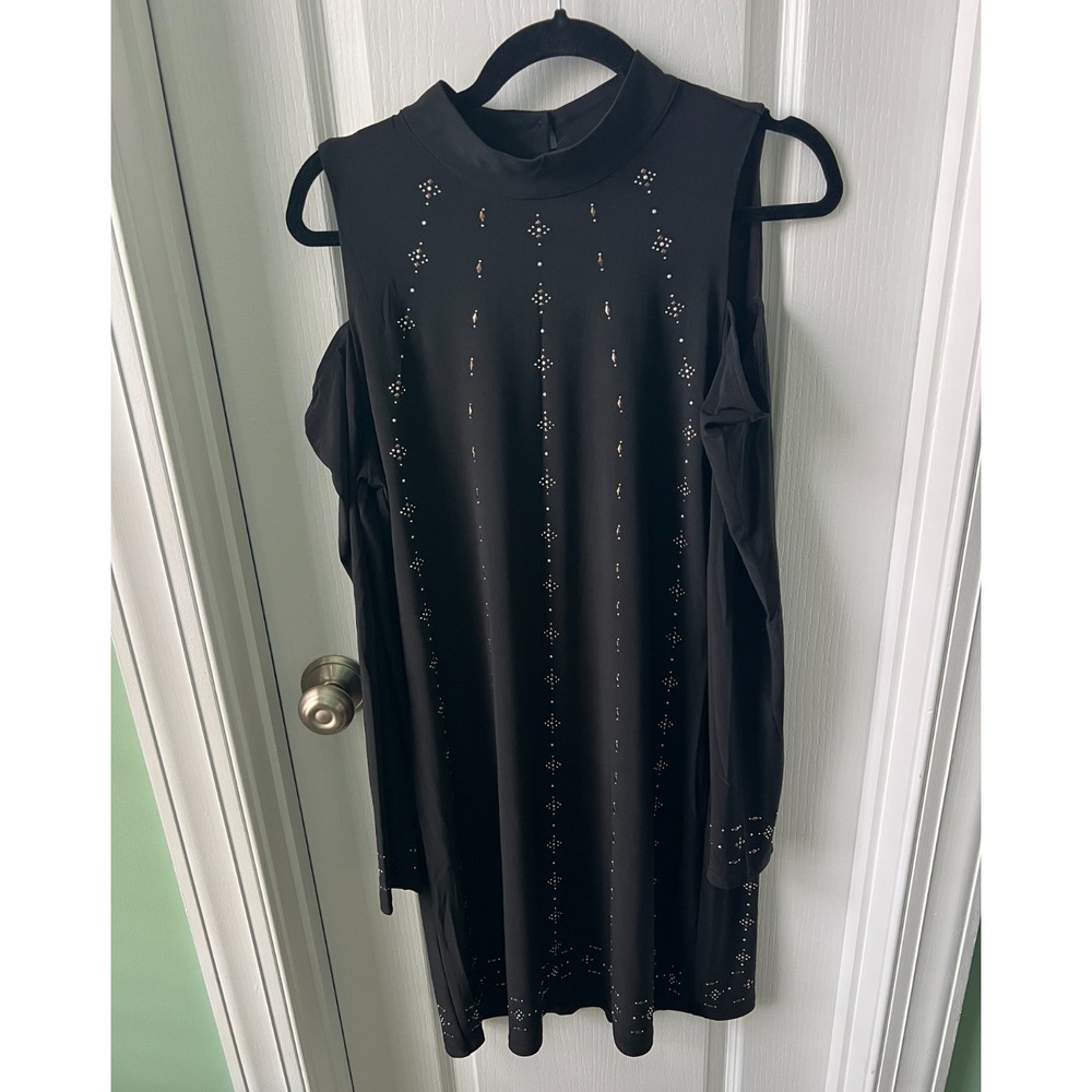 White House Black Market Dress Sheath Studded Cold Shoulder Mockneck Size M